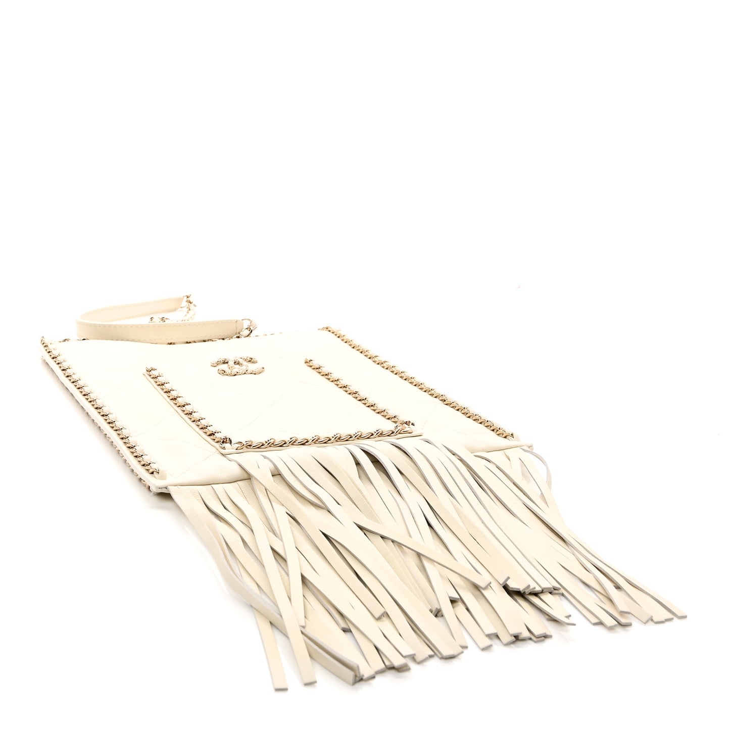 Calfskin Quilted Fringe Small Shopping Bag White