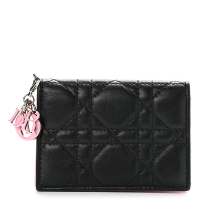 Christian Dior Lambskin Cannage Bi-Color Small Lady Dior Flap Card Holder Black Pink 1 of 9