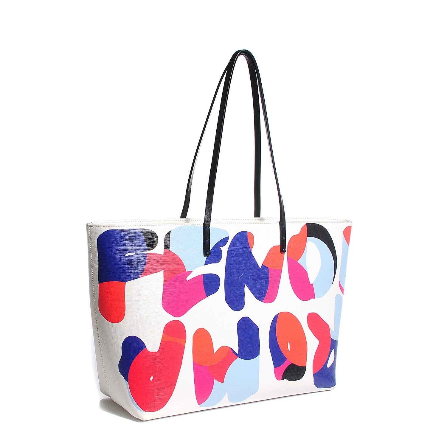 Fendi Vitello Elite Roma Print Signature Roll Tote White Multicolor 3 of 9