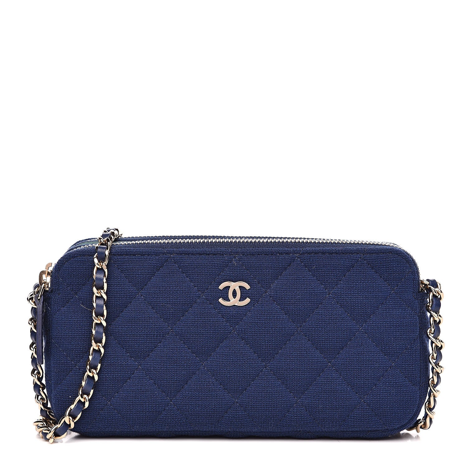 Chanel Jersey Quilted Small Clutch With Chain Navy 1 of 13