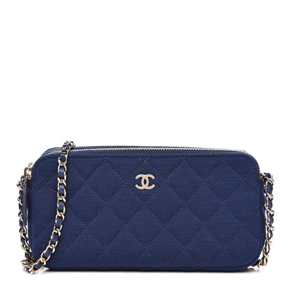 Chanel Jersey Quilted Small Clutch With Chain Navy 1 of 13