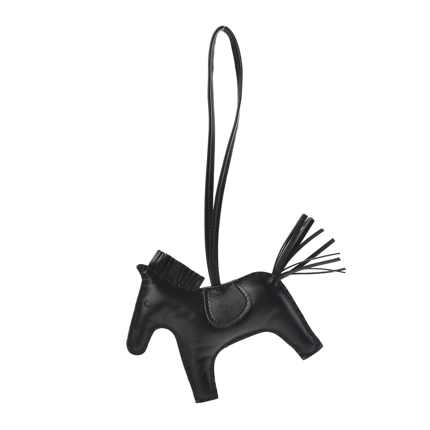 Hermes Milo Lambskin Grigri Rodeo Horse Bag Charm MM So Black 1 of 3