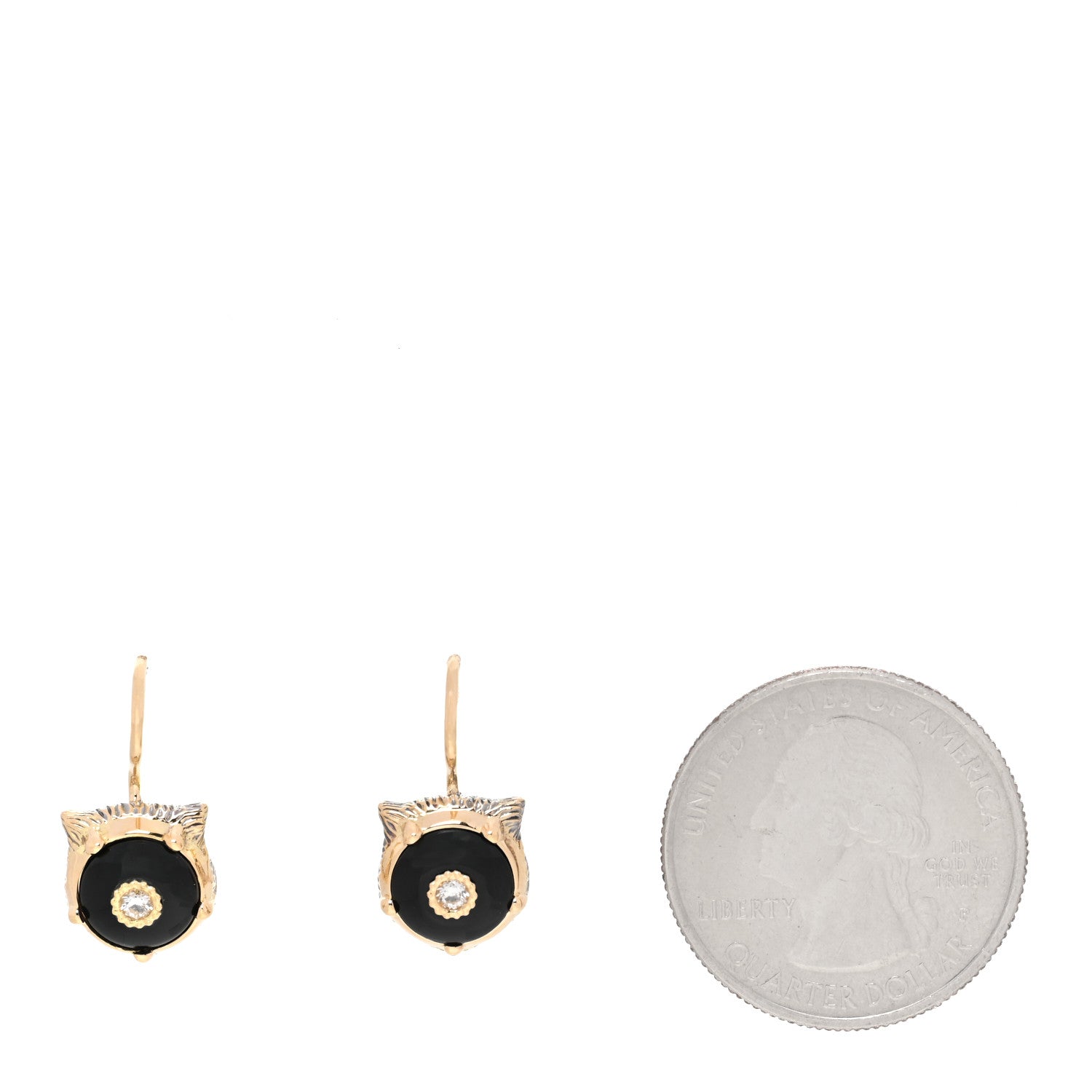 Gucci 18K Yellow Gold Diamond Black Onyx Le Marche Des Merveilles Feline Earrings 2 of 6