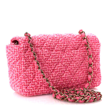 Chanel Wool Tweed Quilted Mini Rectangular Flap Dark Pink Fuchsia 3 of 13