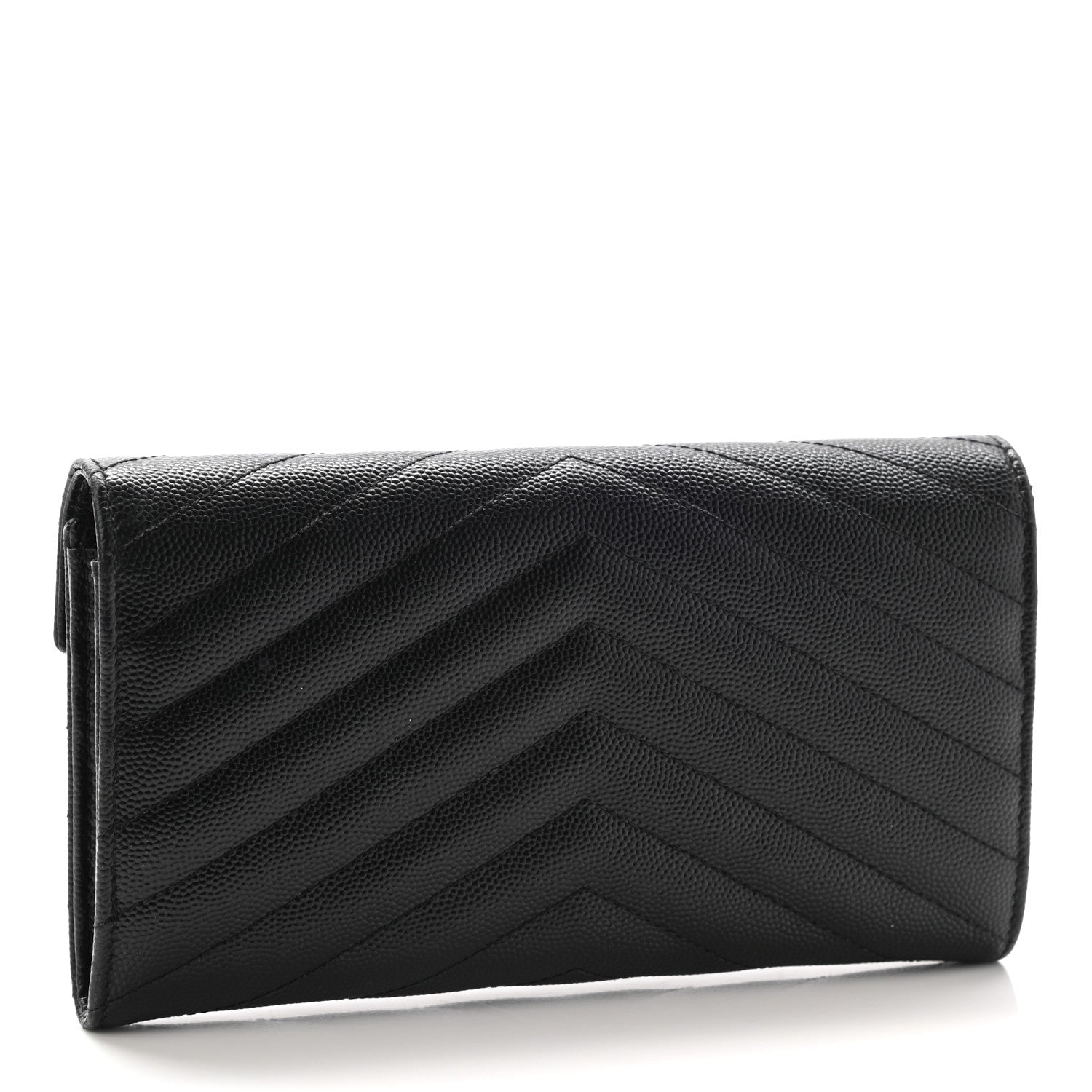 Saint Laurent Grain De Poudre Matelasse Chevron Monogram Flap Wallet Black 3 of 8