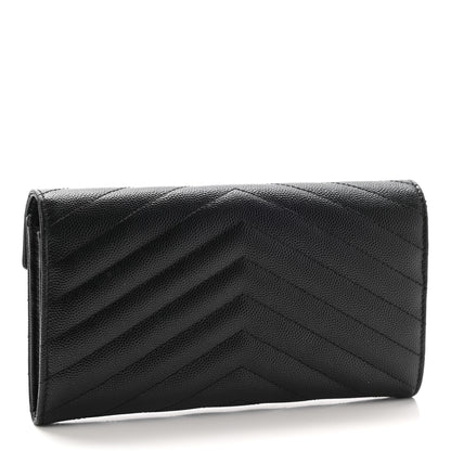 Saint Laurent Grain De Poudre Matelasse Chevron Monogram Flap Wallet Black 3 of 8