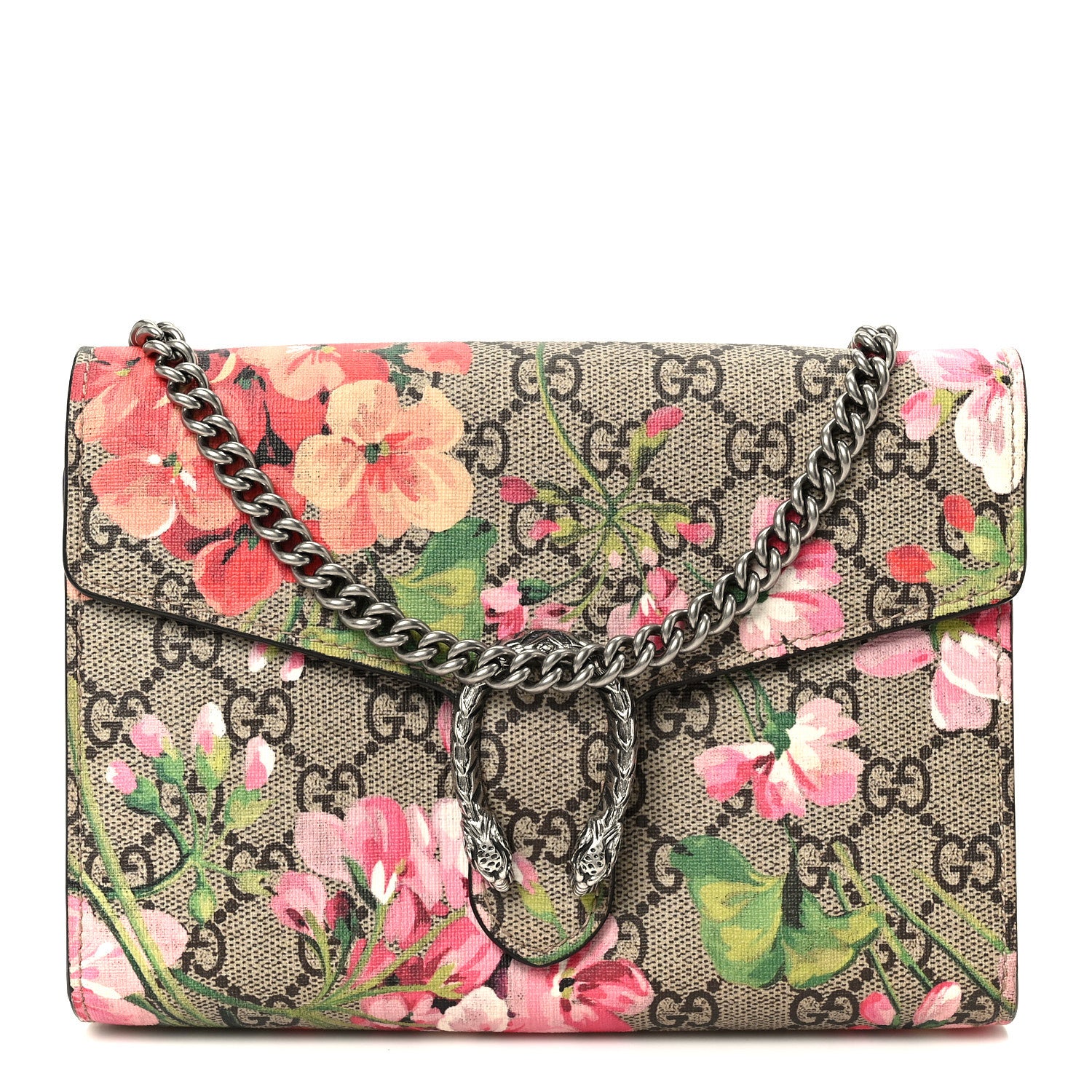 Gucci GG Supreme Monogram Blooms Mini Dionysus Chain Wallet Beige Multicolor Dry Rose 1 of 9