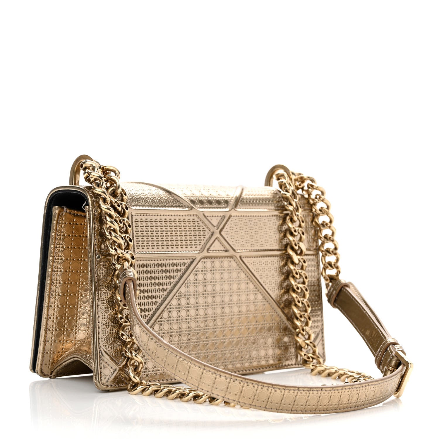 Christian Dior Metallic Patent Micro-Cannage Medium Diorama Flap Bag Gold 3 of 16