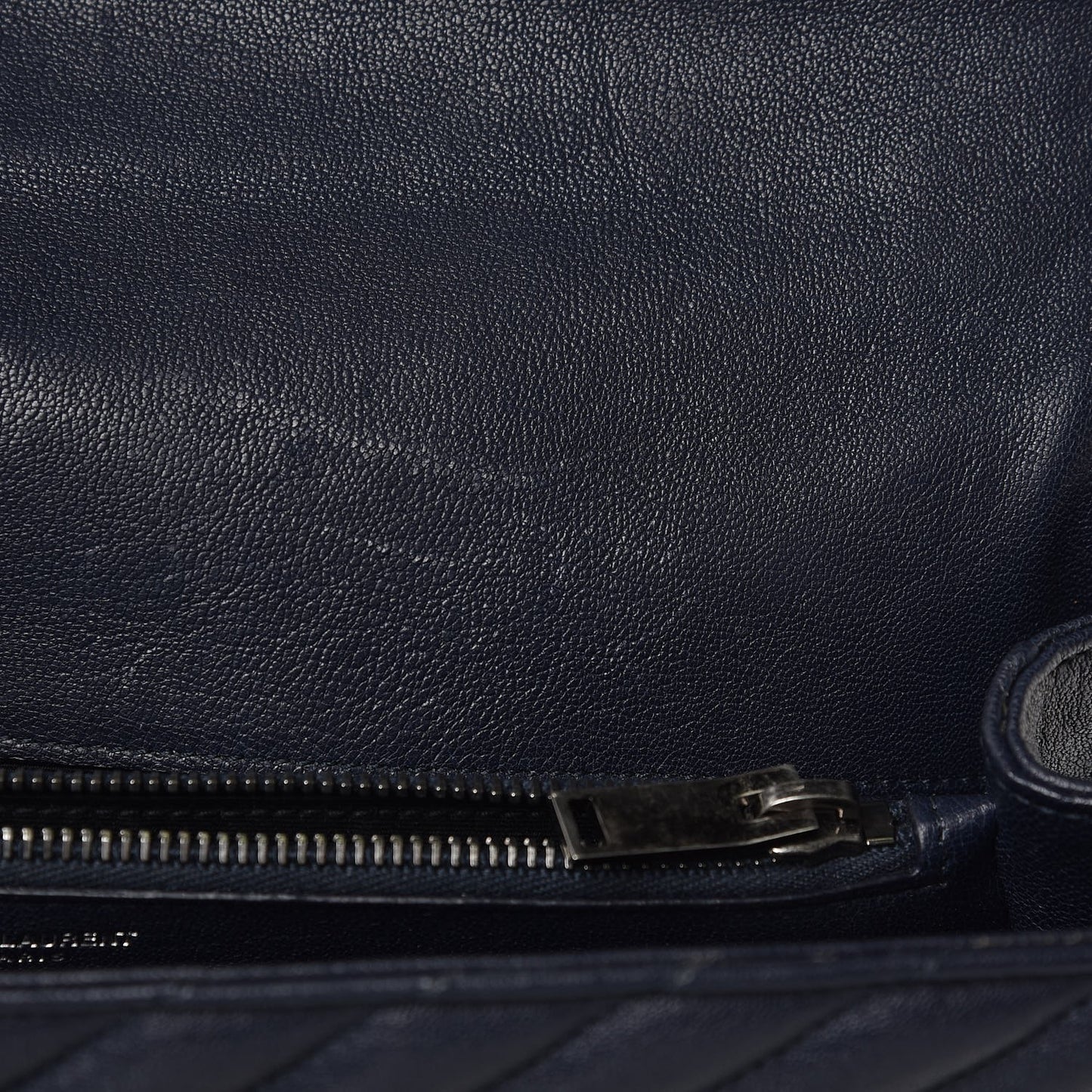 Sheepskin Matelasse Chevron Monogram Large College Satchel Navy Blue