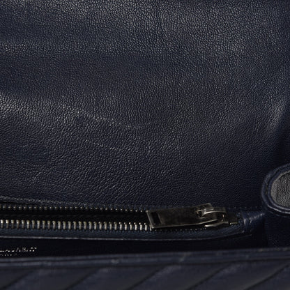 Saint Laurent Sheepskin Matelasse Chevron Monogram Large College Satchel Navy Blue 10 of 16