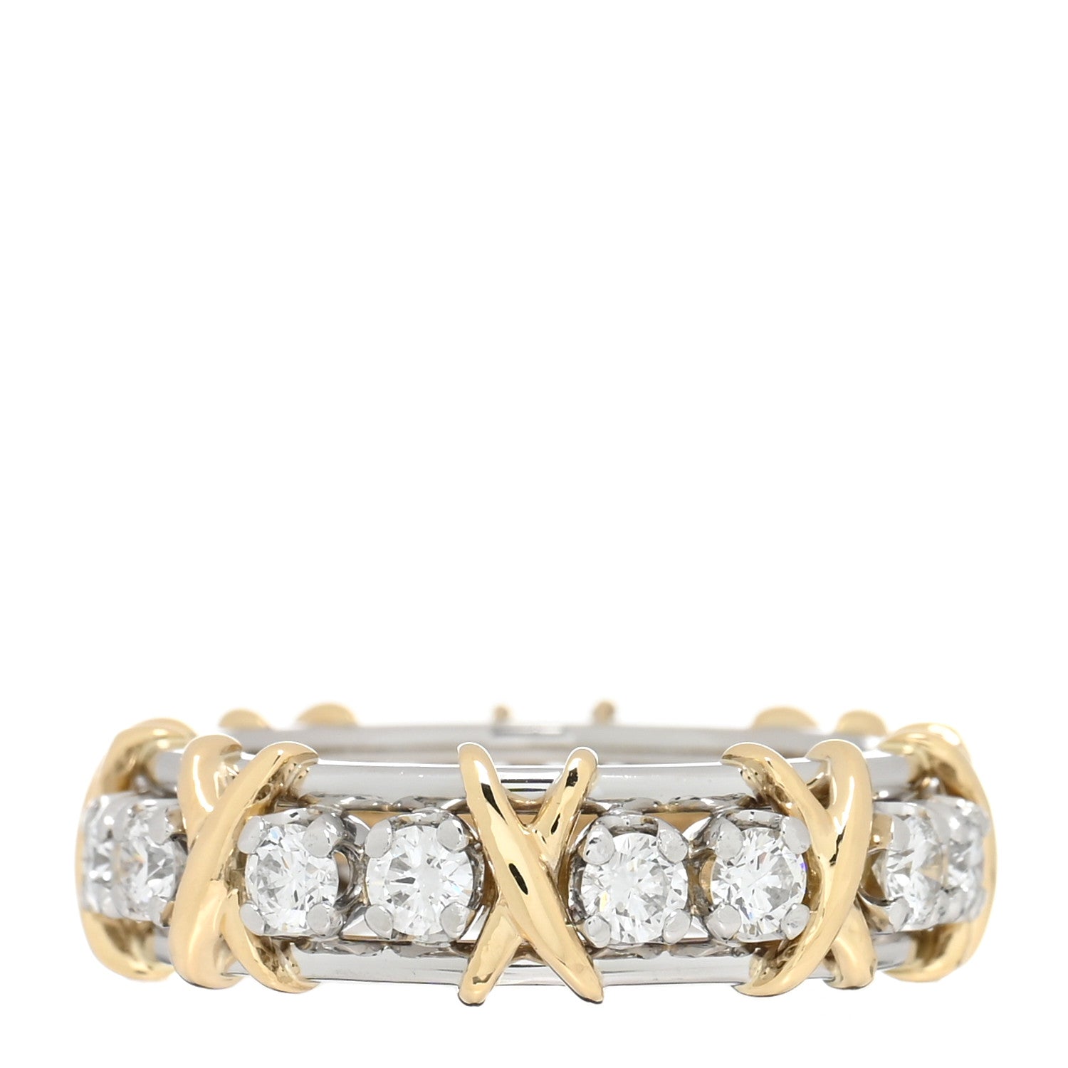 Tiffany Platinum 18K Yellow Gold Diamond Schlumberger Sixteen Stone Ring 56 7.5 4 of 5