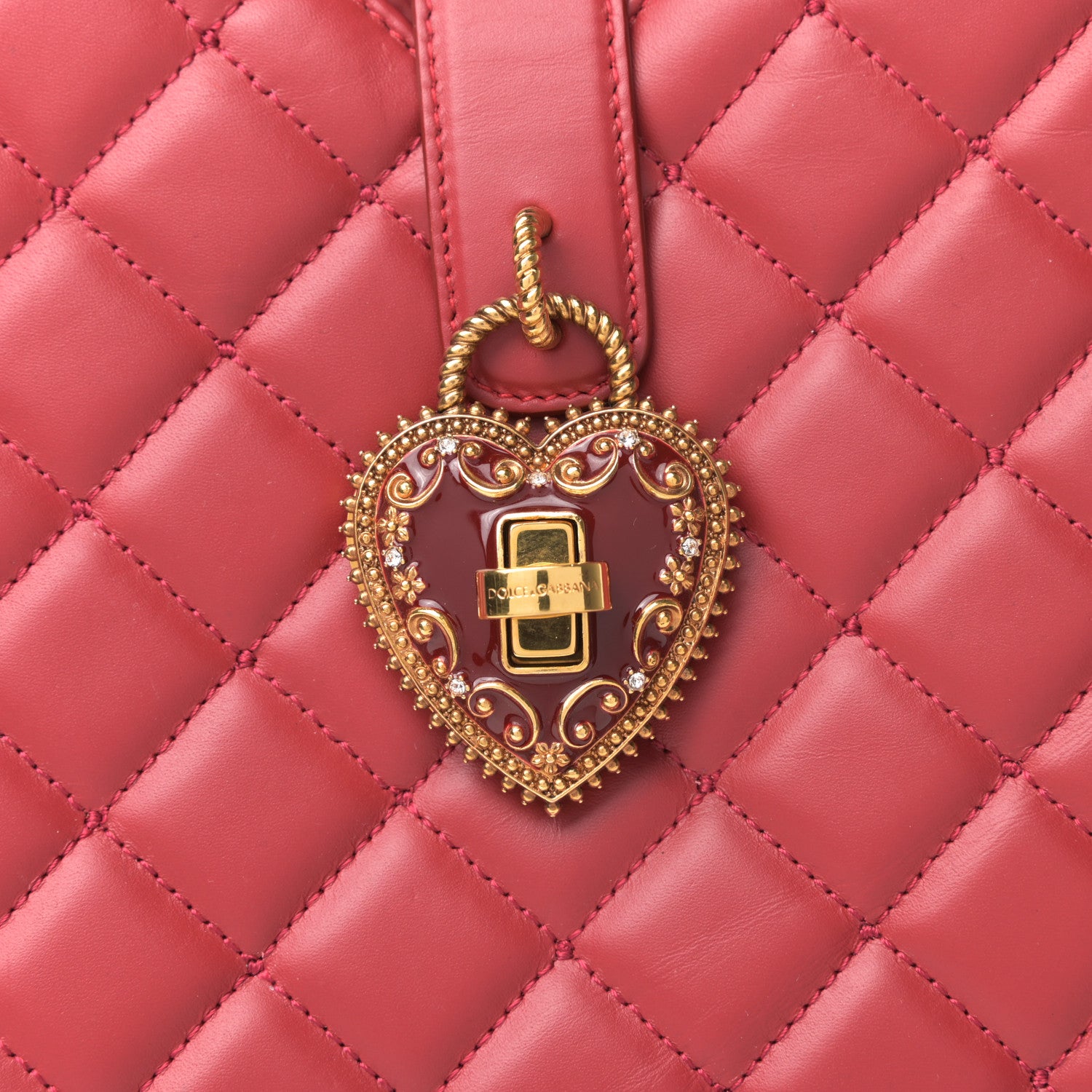Dolce & Gabbana Calfskin Quilted Heart Shoulder Bag Red 9 of 10