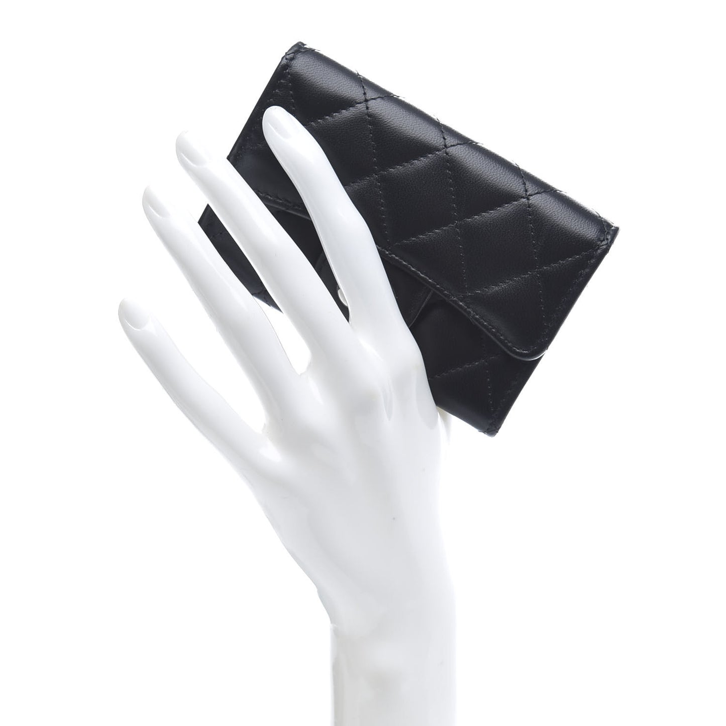 Lambskin Quilted Flap Card Holder Black