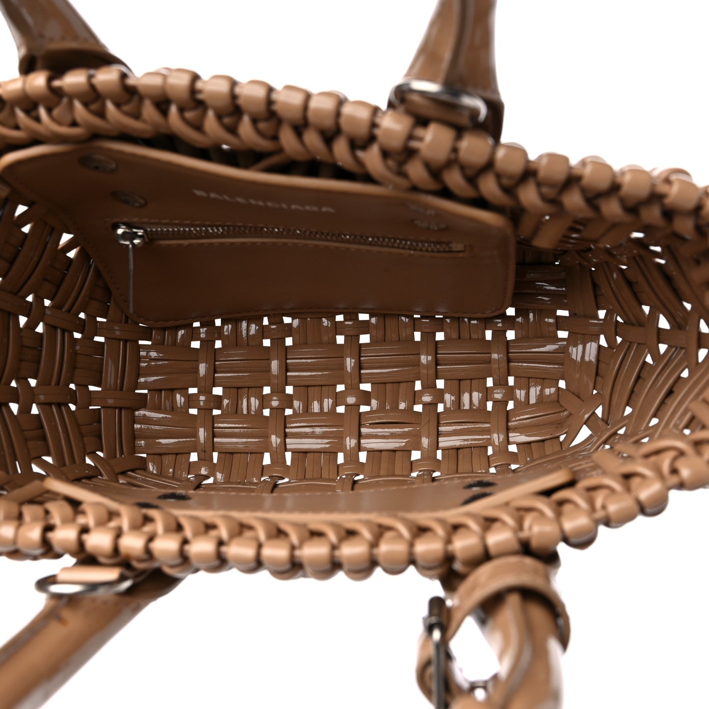 Faux Calfskin Braided Varnished XXS Bistro Basket Beige