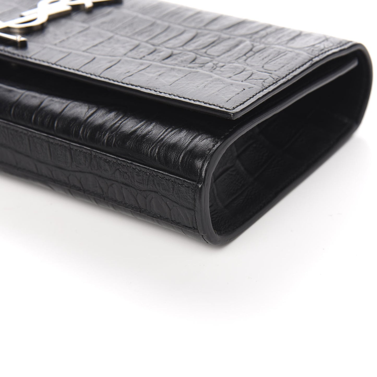 Calfskin Crocodile Embossed Classic Monogram Clutch Black
