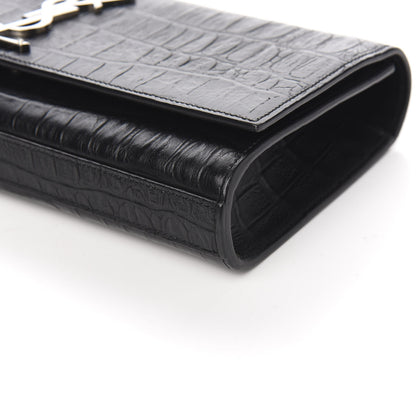 Saint Laurent Calfskin Crocodile Embossed Classic Monogram Clutch Black 5 of 9