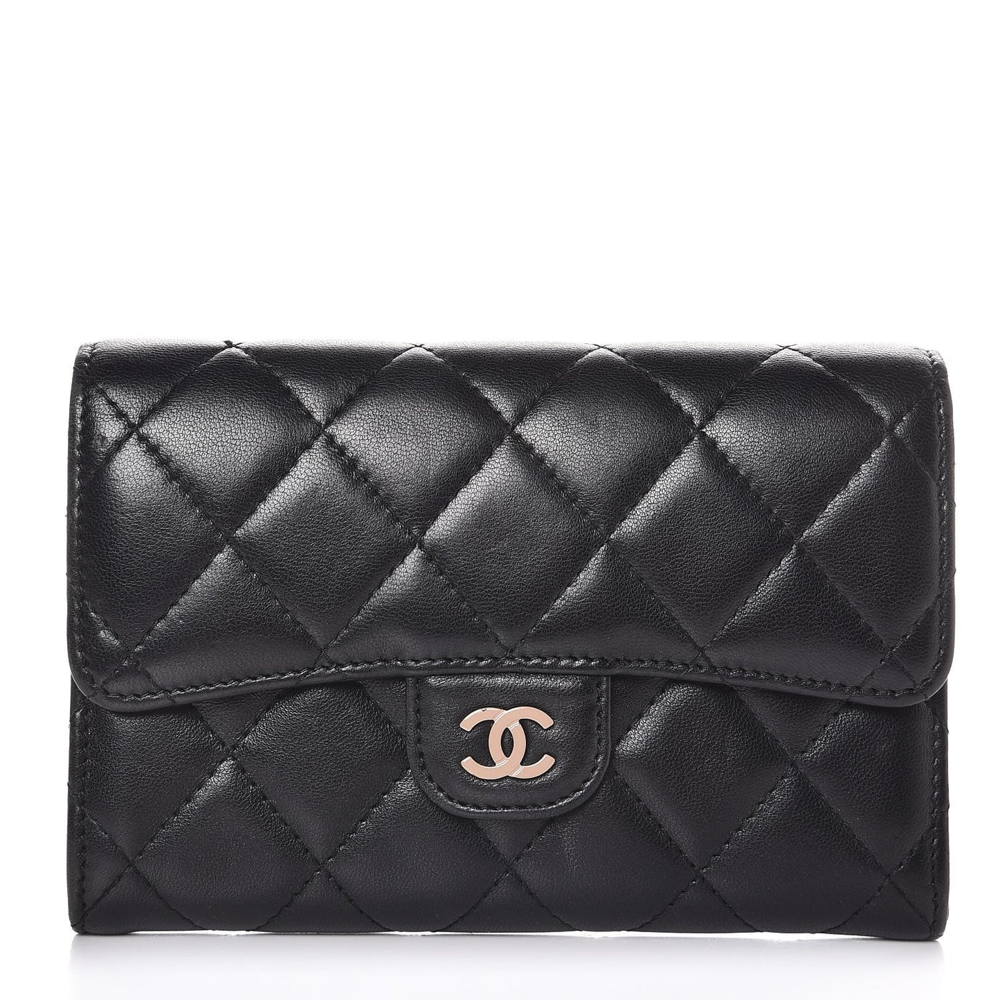 Lambskin Quilted Small Flap Wallet Black