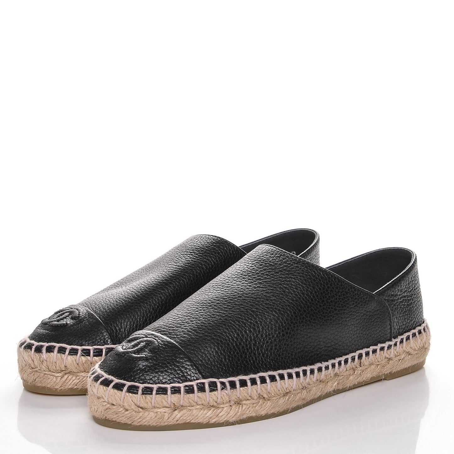Grained Calfskin CC Espadrilles 36 Black