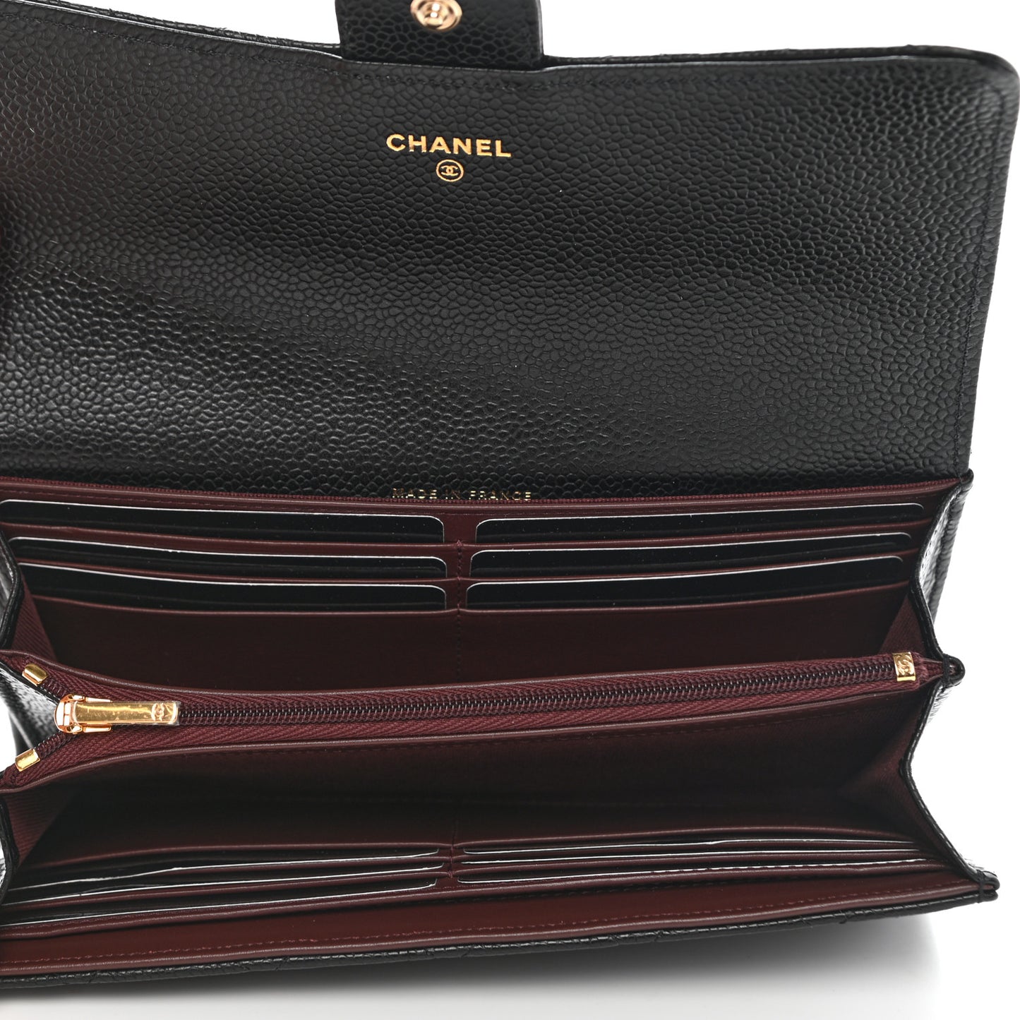 Caviar Quilted Large Gusset Flap Wallet Black