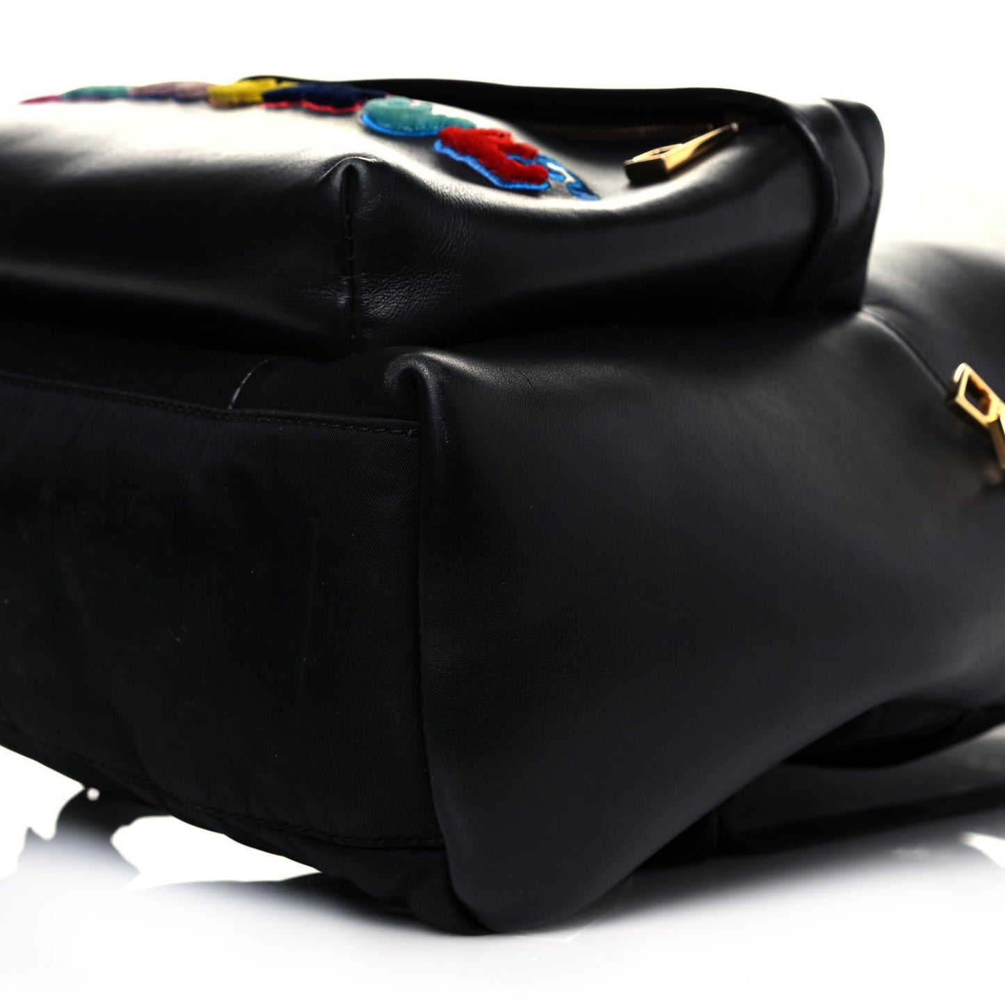 Calfskin Embroidered Logo Backpack Black