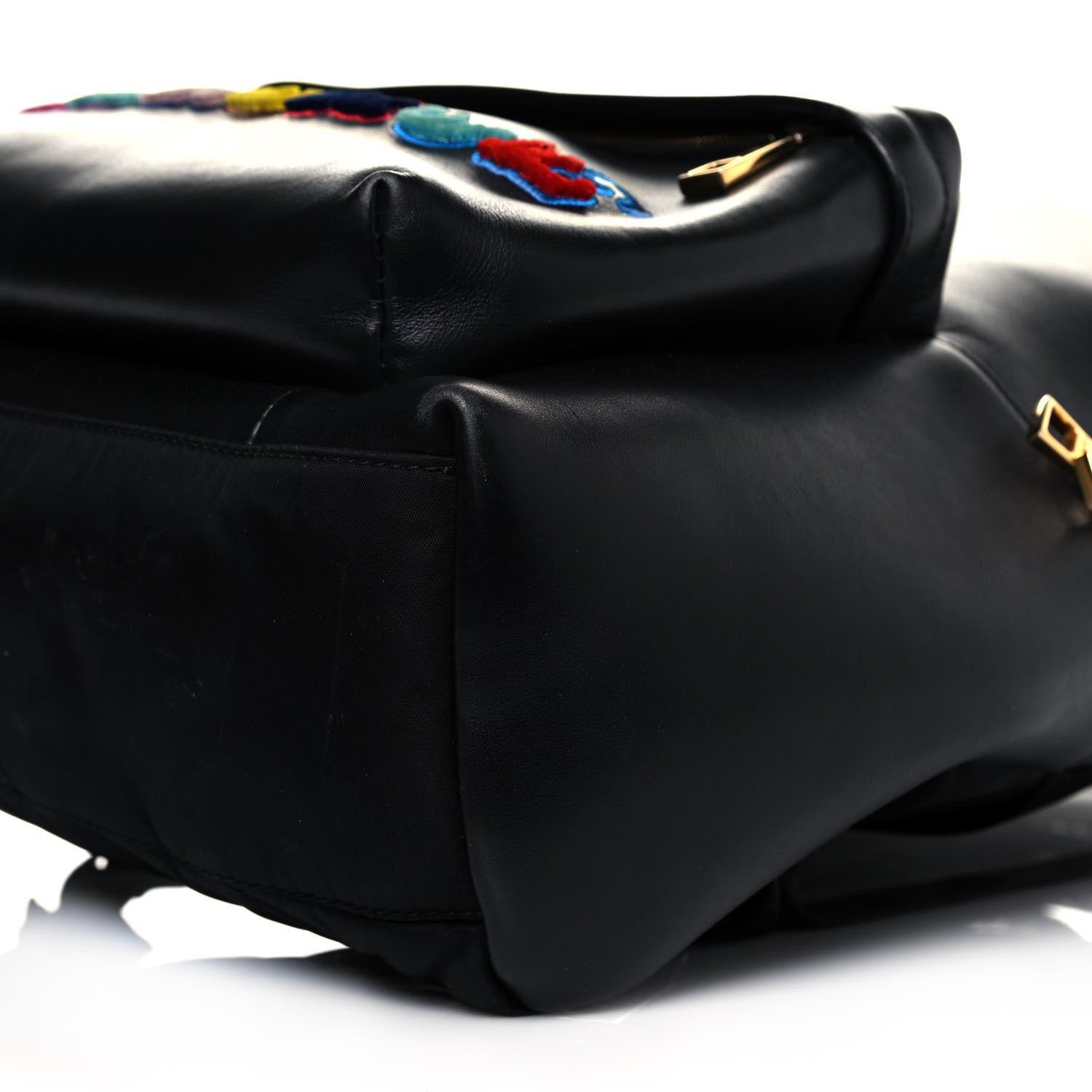 Versace Calfskin Embroidered Logo Backpack Black 8 of 16