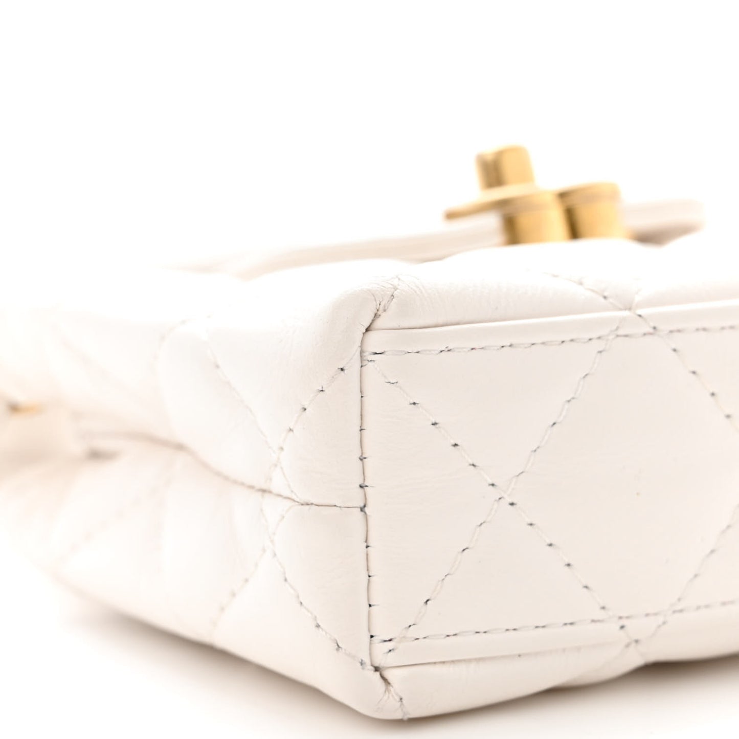Shiny Aged Calfskin Quilted Mini Nano Kelly Shopper White