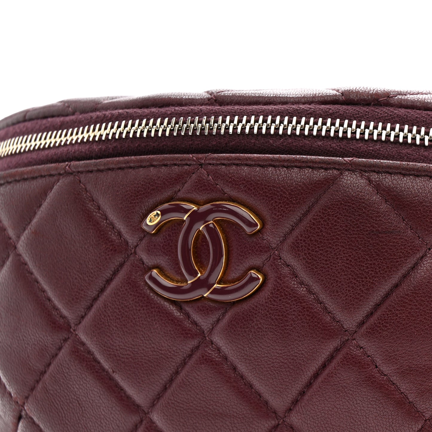 Shiny Lambskin Enamel Quilted CC Slide Waist Bag Fanny Pack  Burgundy