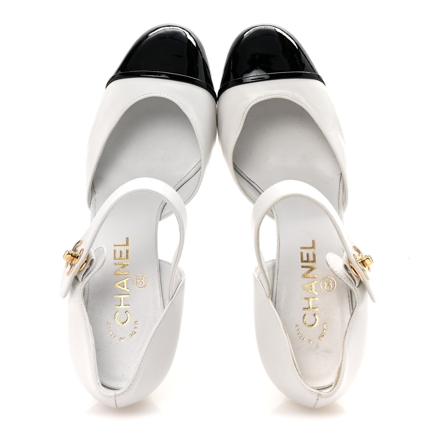 Chanel Lambskin Patent Cap Toe Mary Jane Wedge Pumps 38 White Black 2 of 10