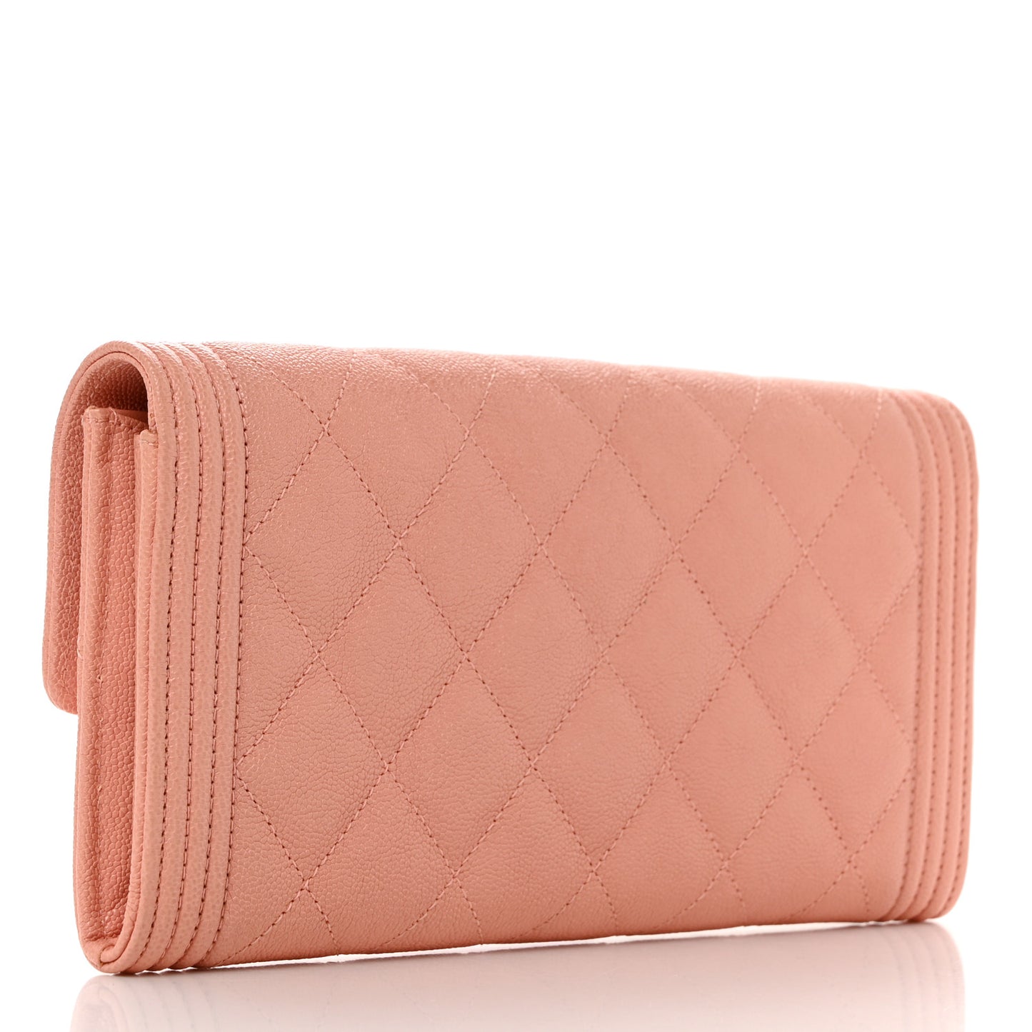 Caviar Quilted Large Boy Gusset Flap Wallet Rose Claire