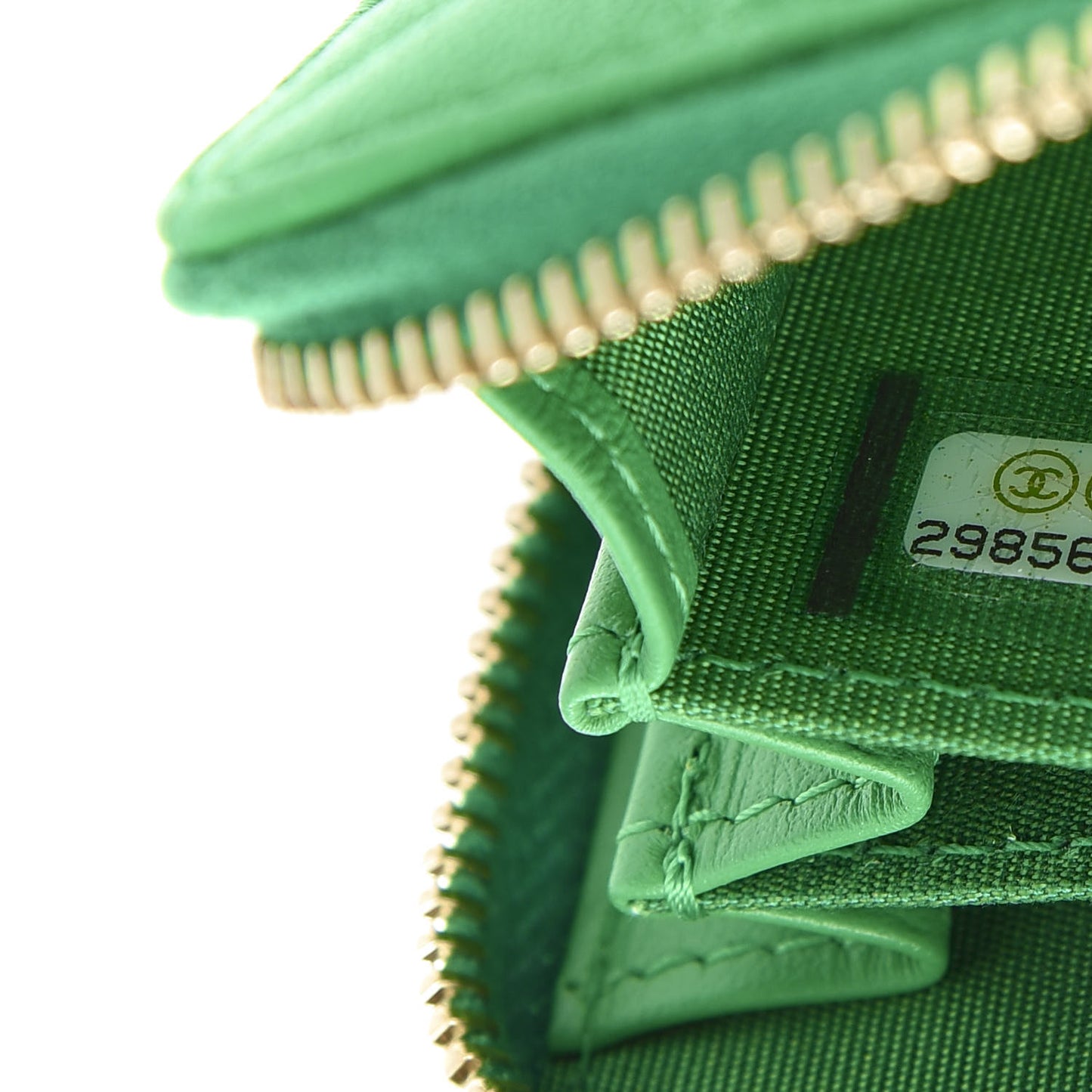 Goatskin Quilted 19 Zip Around Coin Purse Wallet Green