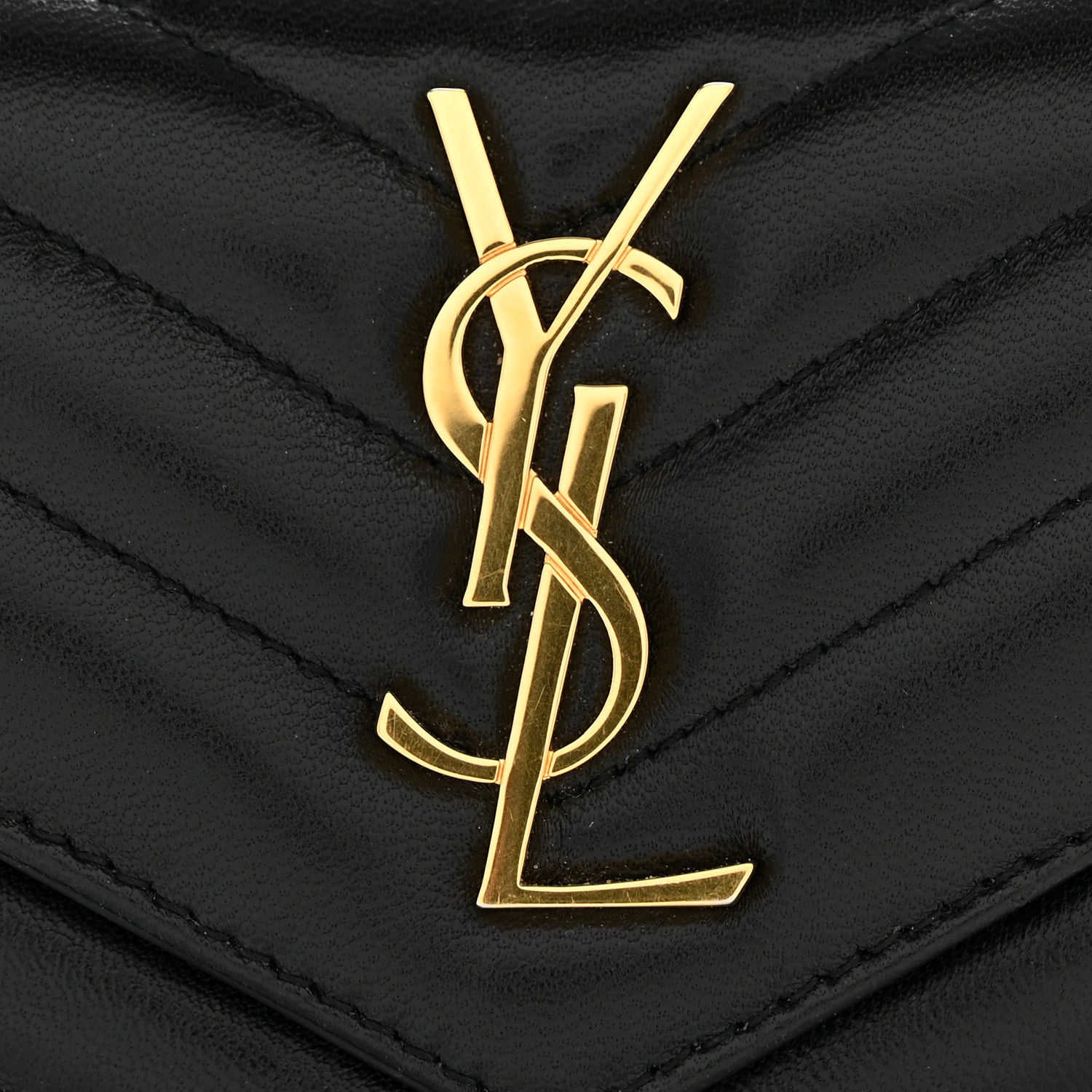 Saint Laurent Lambskin Matelasse Chevron Monogram Compact Tri Fold Wallet Black 11 of 11
