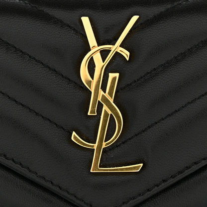 Saint Laurent Lambskin Matelasse Chevron Monogram Compact Tri Fold Wallet Black 11 of 11