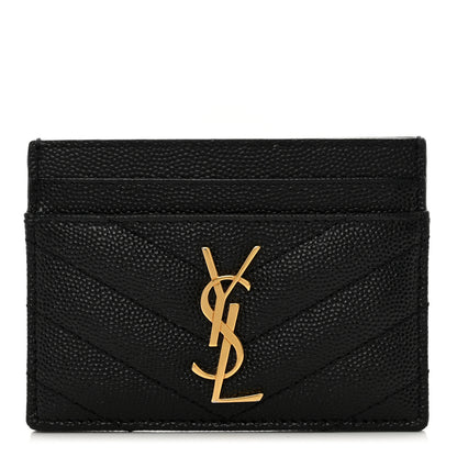 Saint Laurent Grain De Poudre Matelasse Chevron Monogram Credit Card Case Black 1 of 7