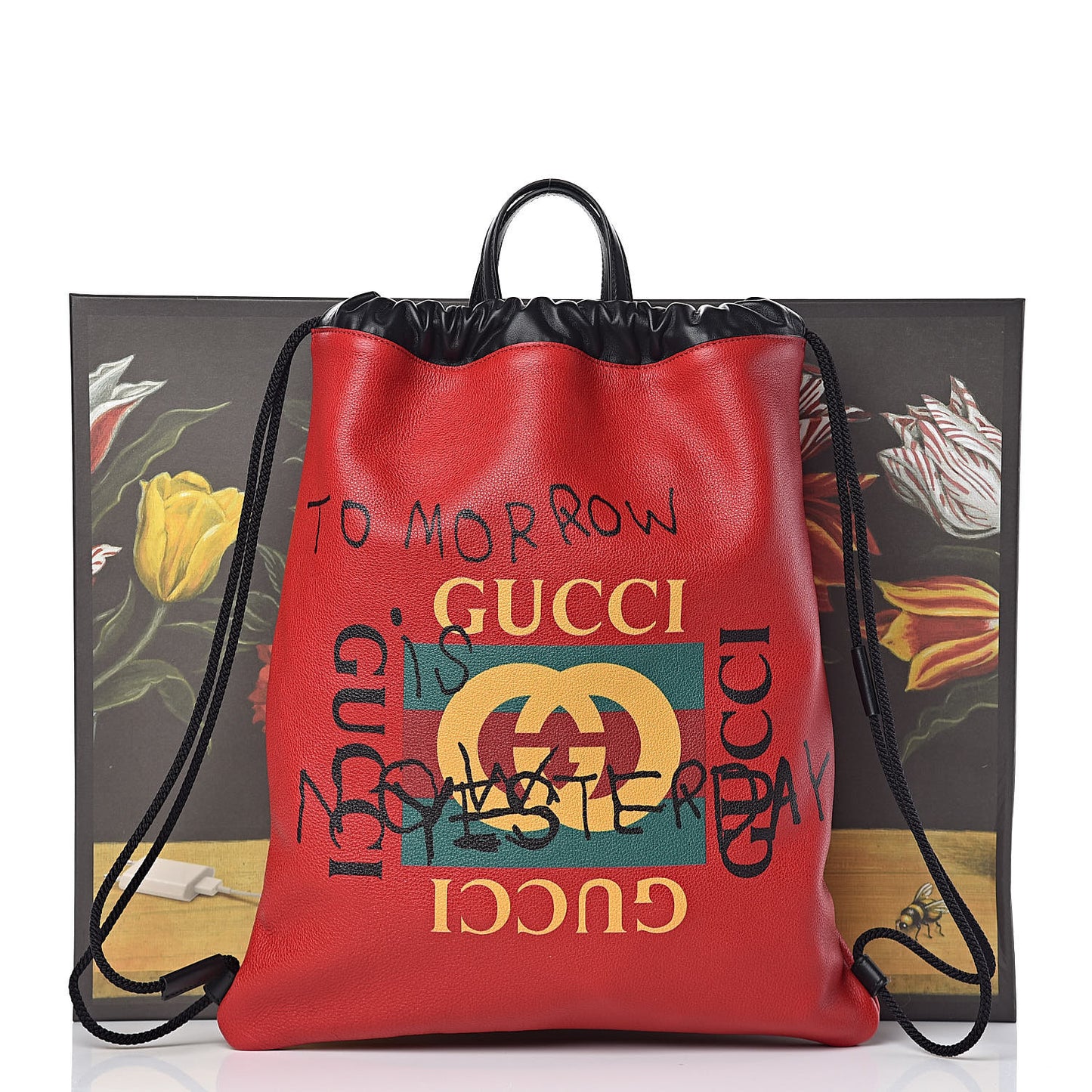 Calfskin Coco Capitan Logo Drawstring Backpack Hibiscus Red