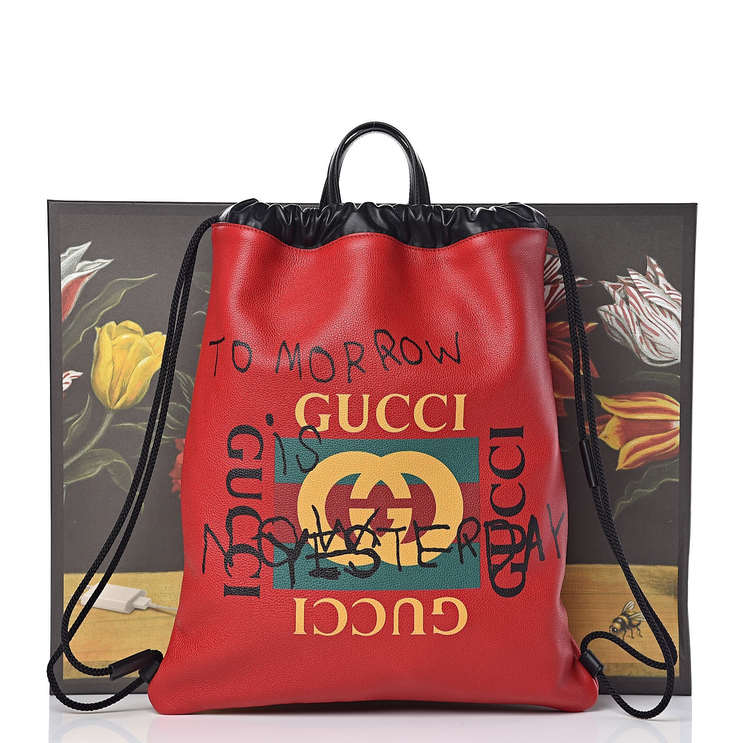 Gucci Calfskin Coco Capitan Logo Drawstring Backpack Hibiscus Red 10 of 10