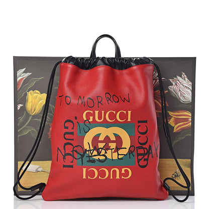 Gucci Calfskin Coco Capitan Logo Drawstring Backpack Hibiscus Red 10 of 10