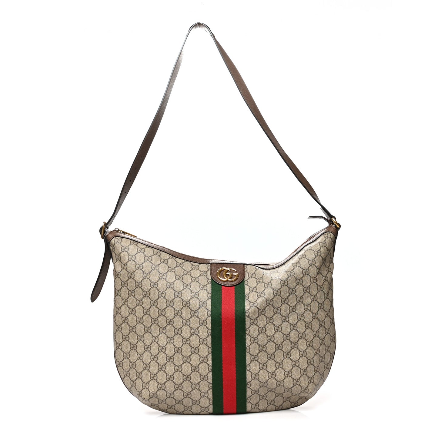 GG Supreme Monogram Web Ophidia Half Moon Hobo Brown