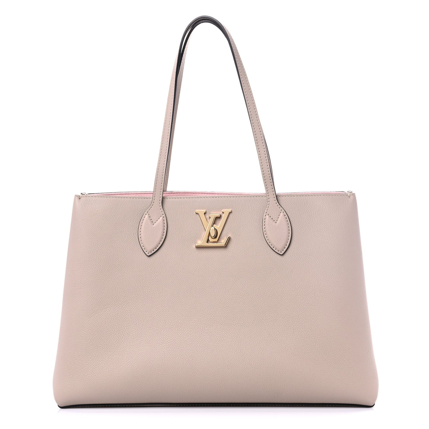 Grained Calfskin Lockme Shopper Greige