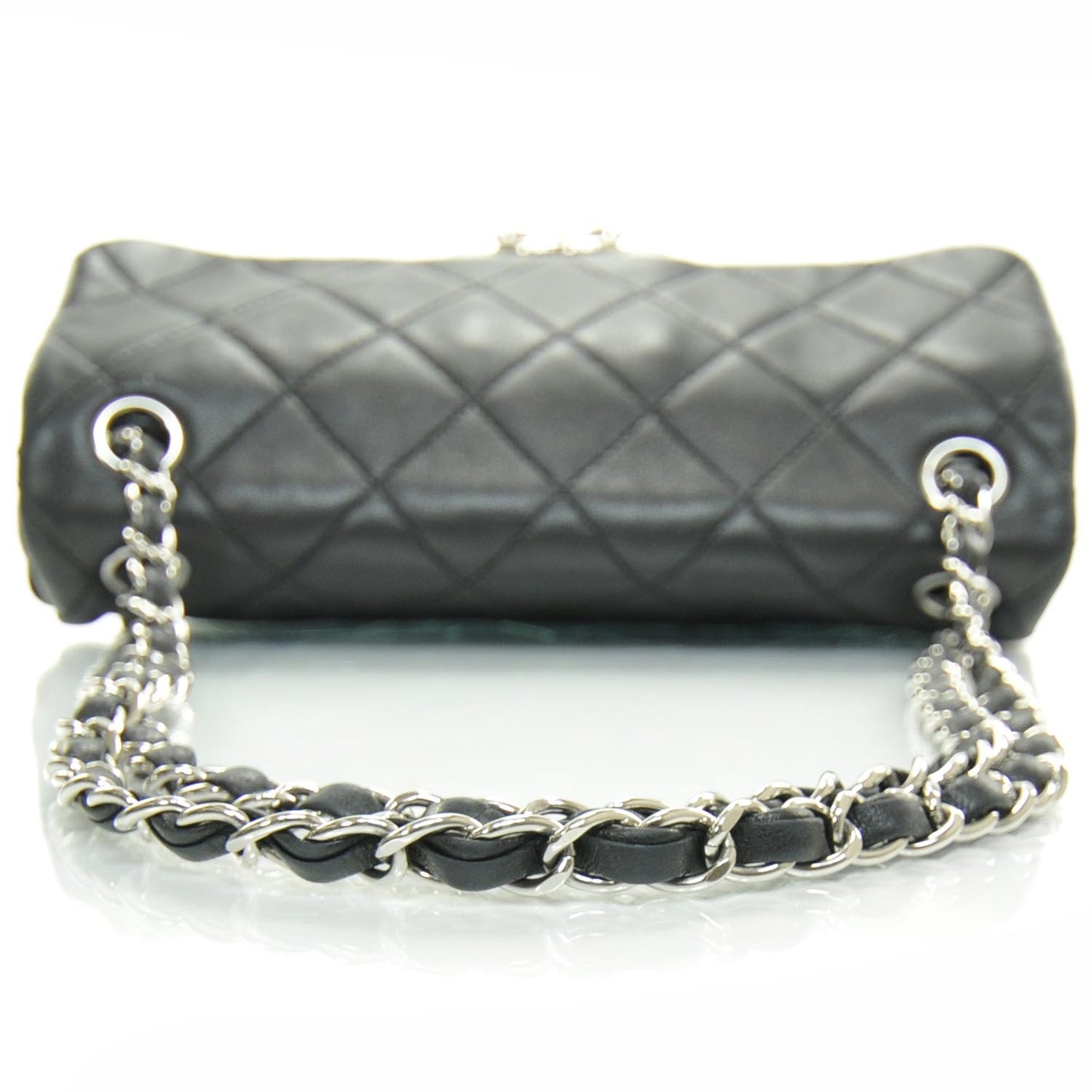 Leather Quilted Medium Flap Black White