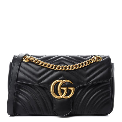 Gucci Calfskin Matelasse Small GG Marmont Shoulder Bag Black 1 of 10