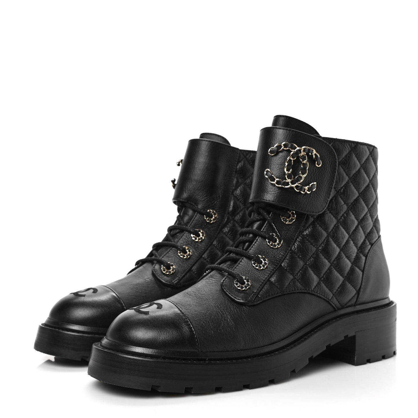 Shiny Goatskin Calfskin Quilted Lace Up Combat Boots 40 Black