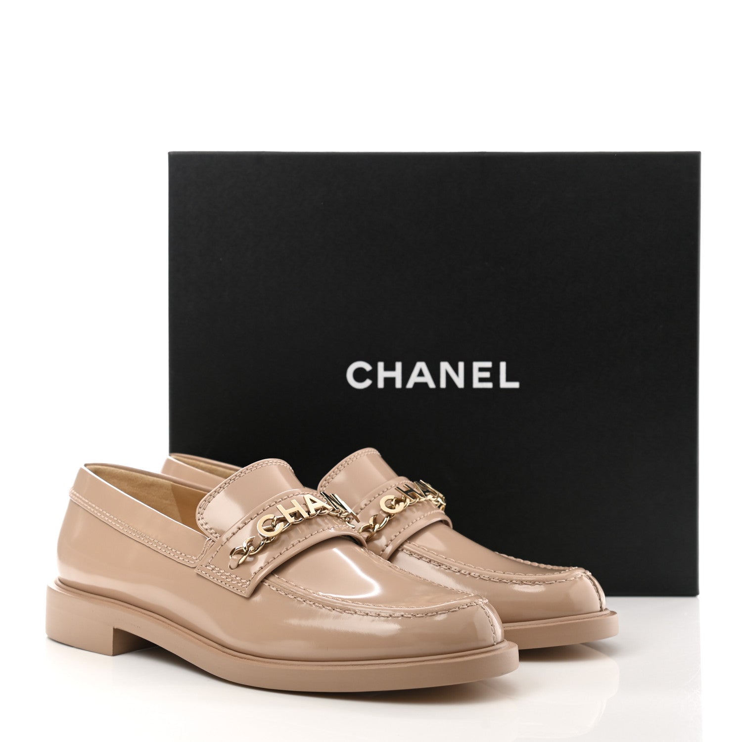 Chanel Shiny Calfskin Logo Loafers 39 Light Brown 9 of 9