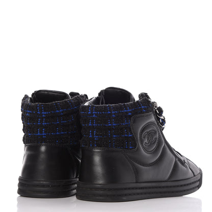 Chanel Lambskin Tweed Zipped Sneakers 35 Black Blue 4 of 8