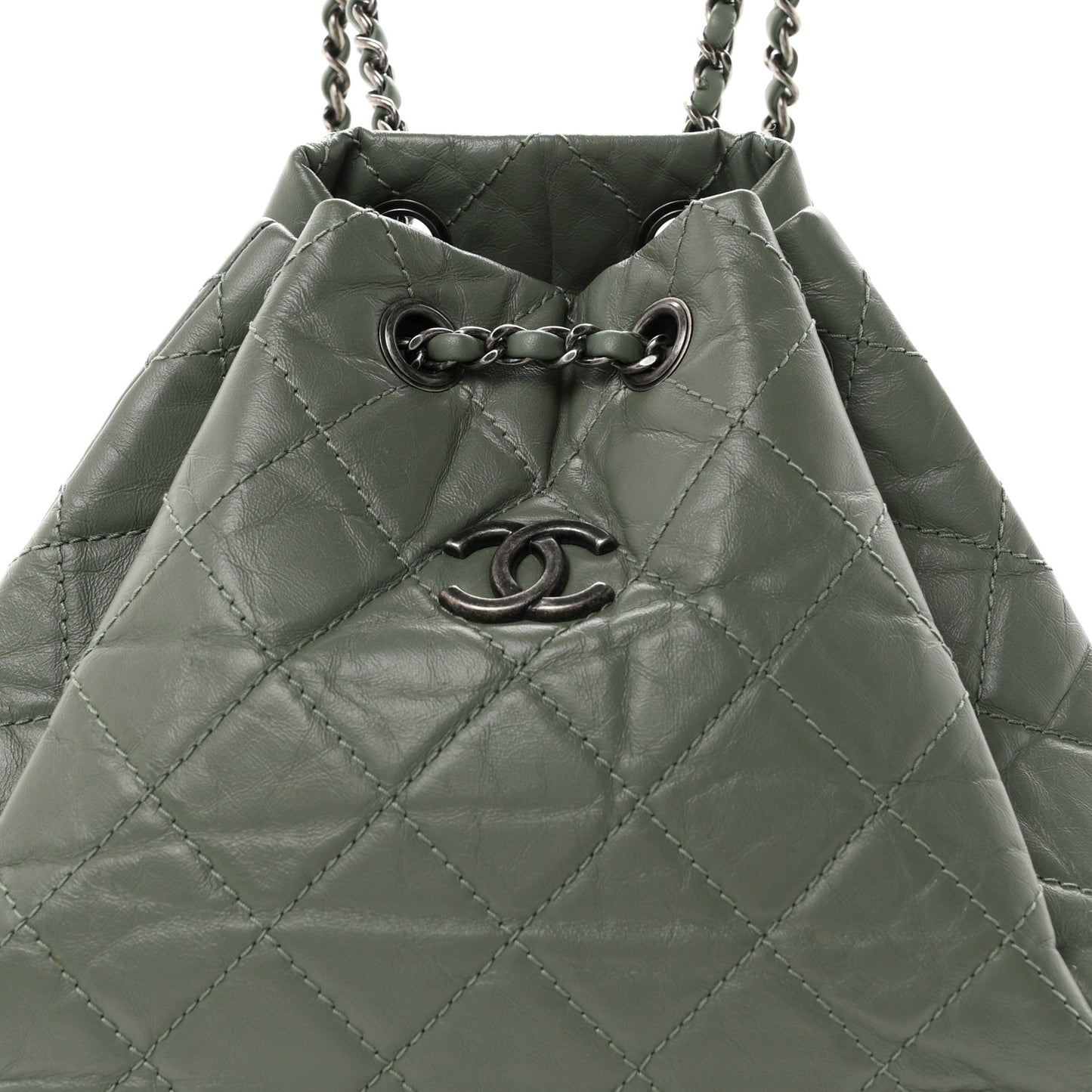 Aged Calfskin Quilted Small Gabrielle Backpack Green