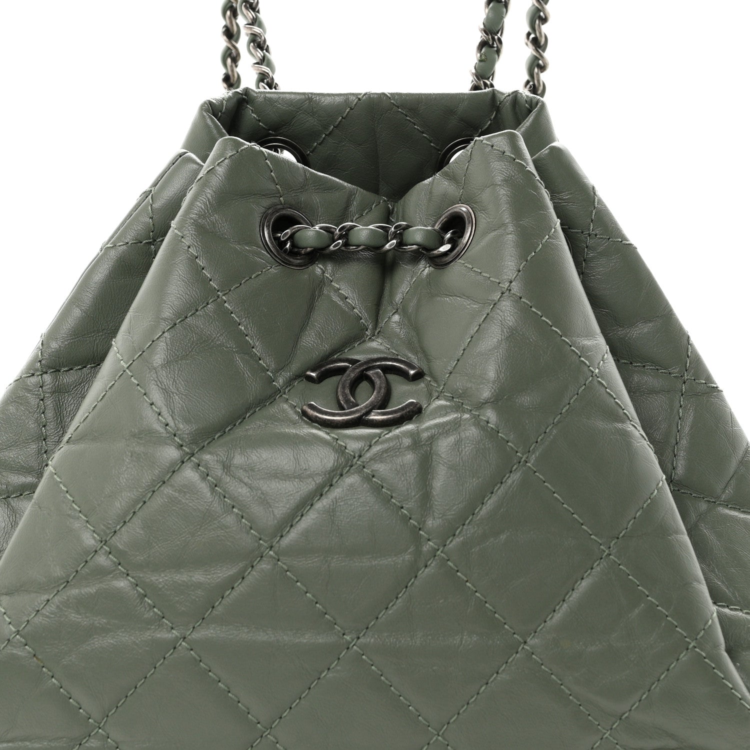 Chanel Aged Calfskin Quilted Small Gabrielle Backpack Green 7 of 9