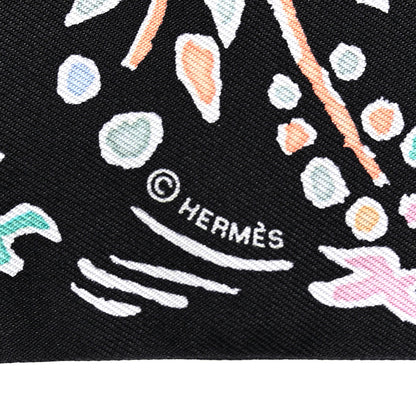 Hermes Silk Isola Di Primavera Twilly Black Vert Rose 4 of 4