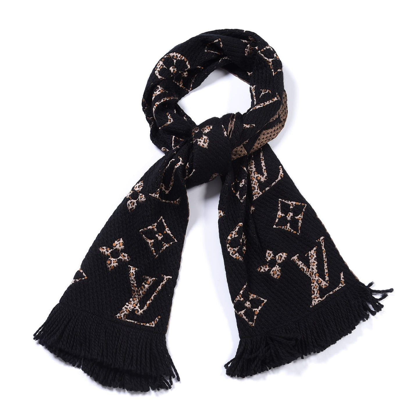 Wool Silk Monogram Giant Jungle Logomania Shine Scarf Black