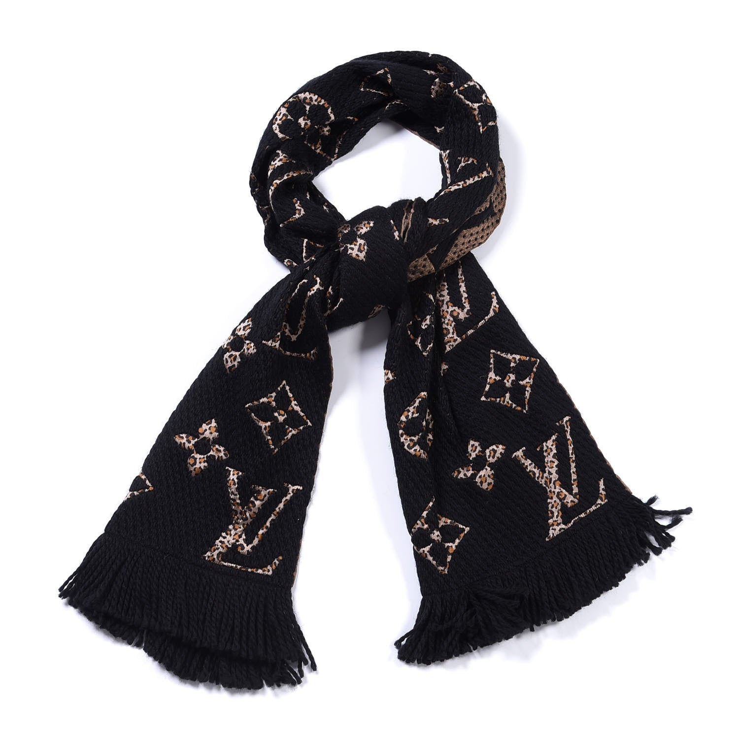 Louis Vuitton Wool Silk Monogram Giant Jungle Logomania Shine Scarf Black 4 of 4