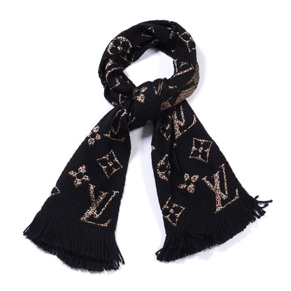 Louis Vuitton Wool Silk Monogram Giant Jungle Logomania Shine Scarf Black 4 of 4