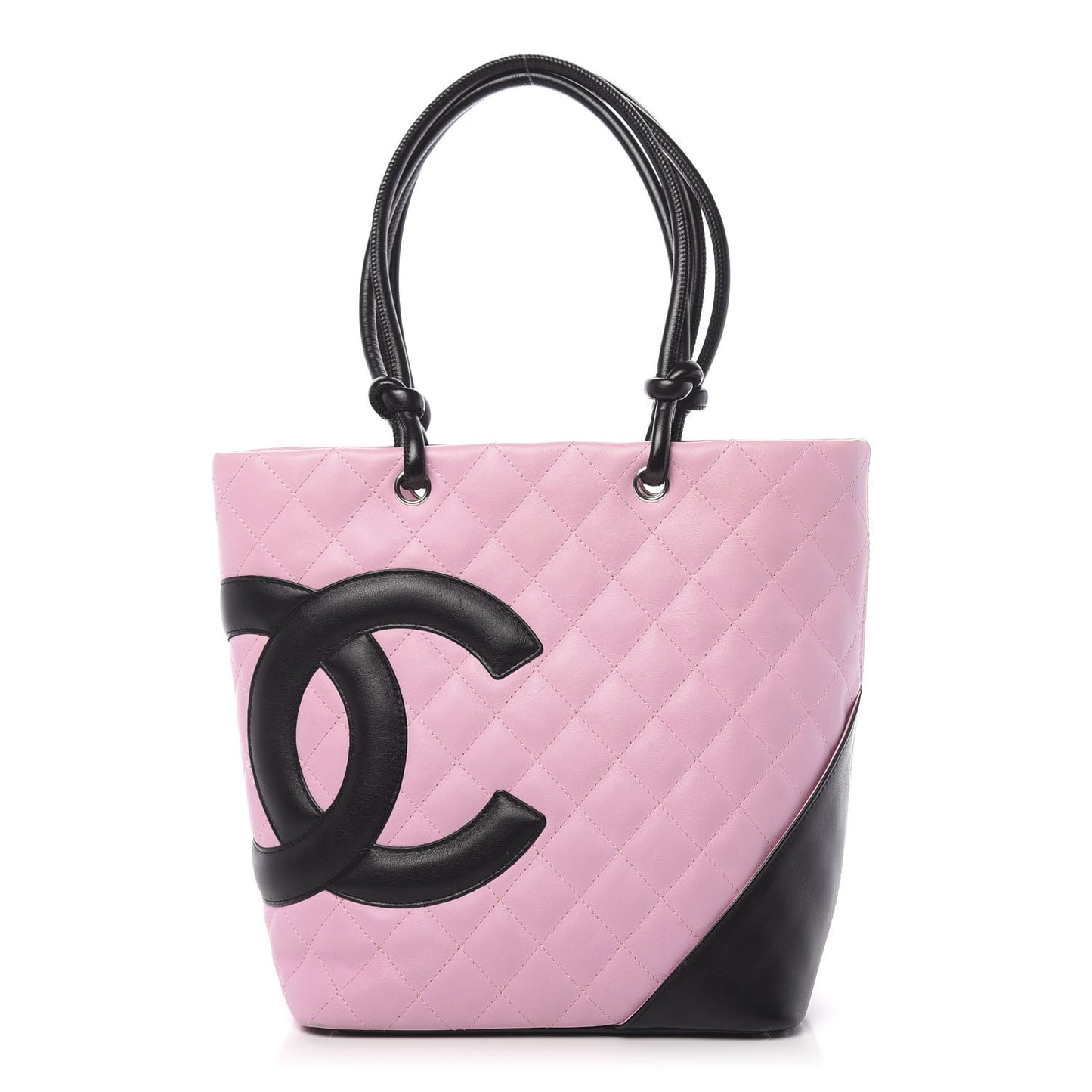 Calfskin Quilted Medium Cambon Tote Pink Black